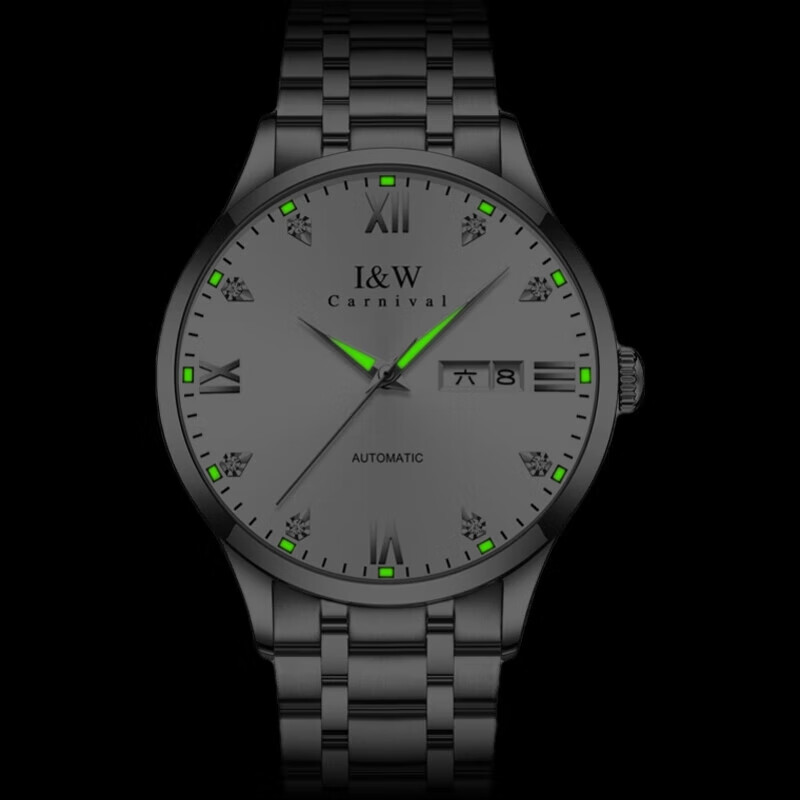 爱沃驰瑞士品牌十大名表手表男士全自动机械表防水夜光双日历男式腕表 本灰钢带【进口机芯】免费刻字