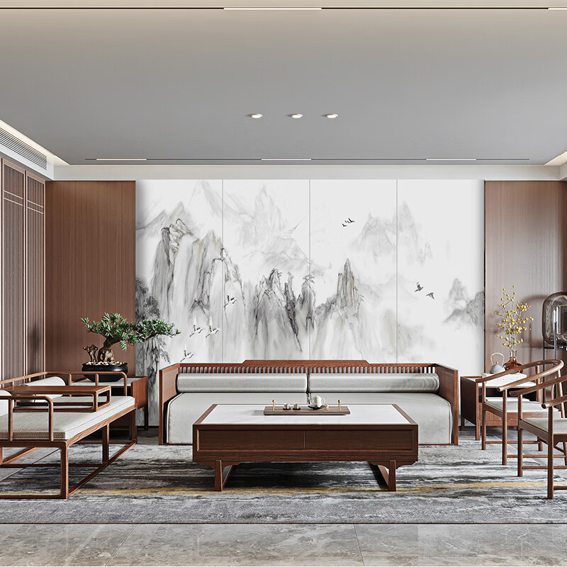 汉唐印象艺术岩板背景墙 现代新中式瓷砖电视背景墙壁画 设计定制沙发