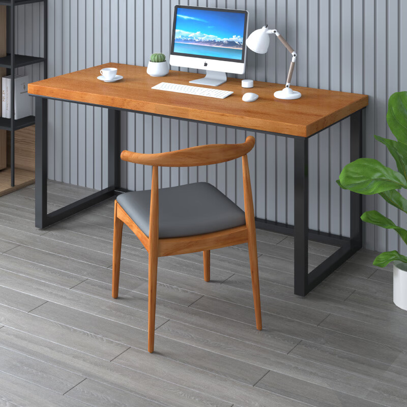 泉臣全实木电脑桌家用长条书桌台式卧室学生学习桌写字桌双人办公电竞
