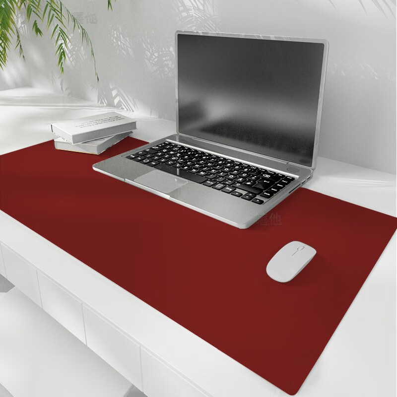 鼠标垫超大号桌垫电脑办公桌垫皮质桌垫大鼠标垫防水皮革桌布书桌双面游戏键盘垫 酒红色 140cm*70cm