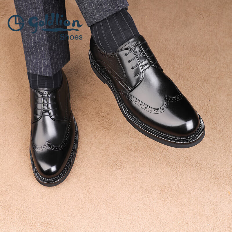 金利来（goldlion）男鞋正装鞋时尚复古雕花皮鞋舒适布洛克鞋G521330062AAA黑色42