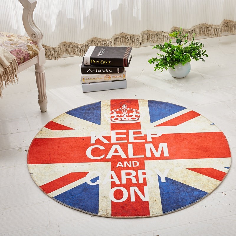 圆形地毯现代家用客厅茶几卧室电竞电脑椅保护地板 国旗 尺寸印花