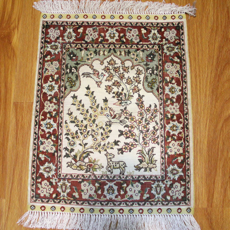 毯译出口伊朗波斯手工真丝地毯 45x61厘米 生命树小艺术礼品丝毯