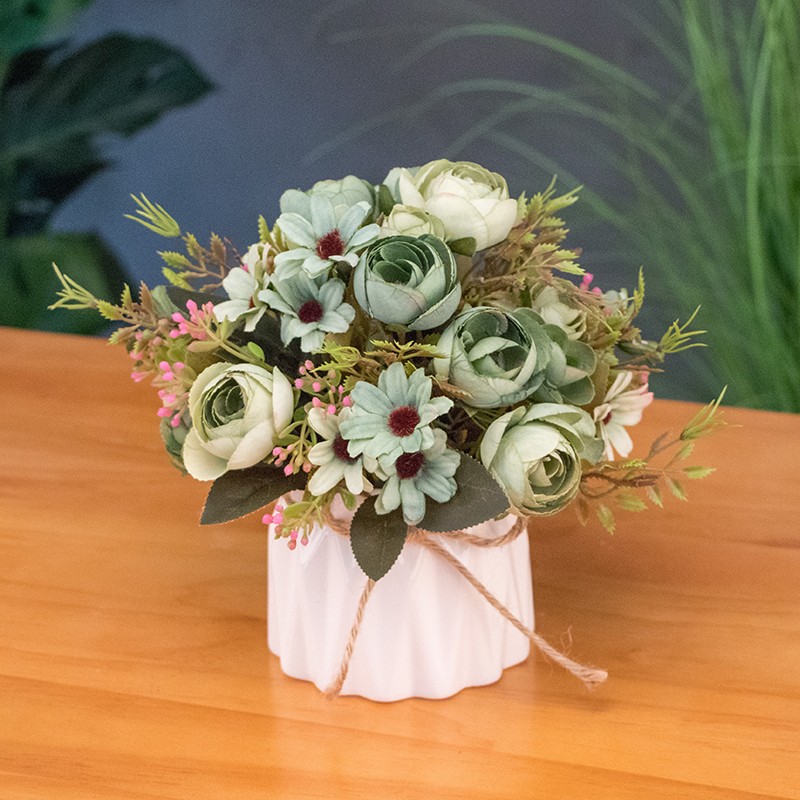 绿秀假花仿真花套装欧式绢花摆件客厅装饰花室内草花束塑料桌花盆景套装43 绿色大株株蝴蝶陶瓷 虎窝购