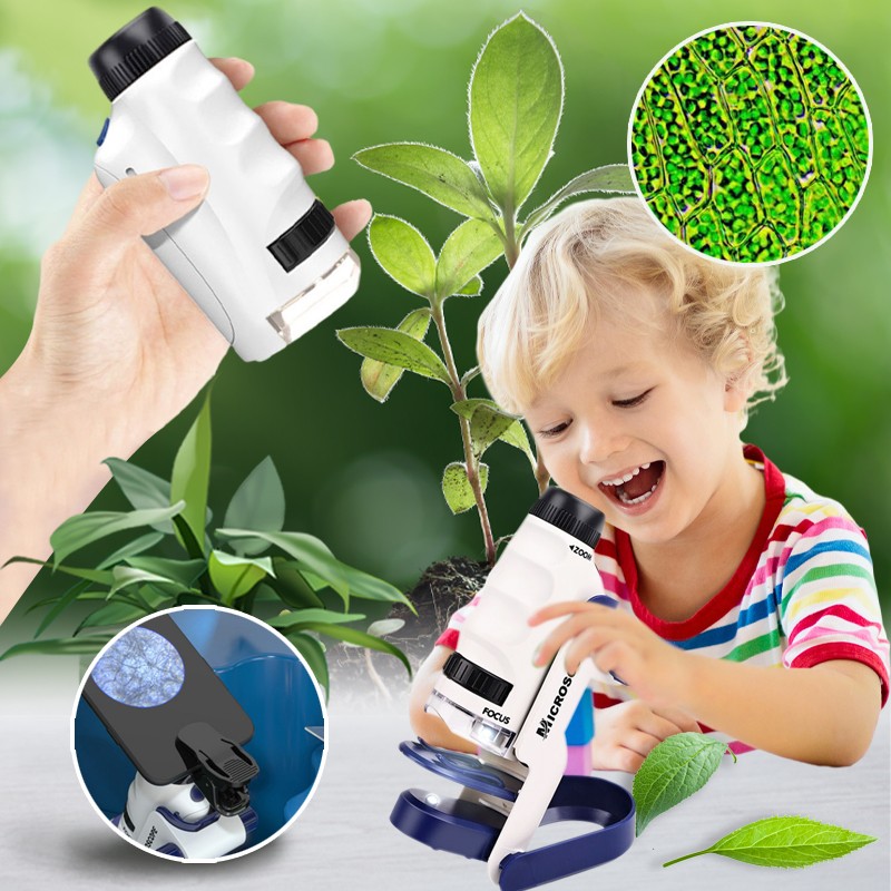 儿童显微镜科教STEAM玩具便携式手持达尔文显微镜3合1高倍中小学生科学实验器材套装男女孩生日礼物 便携高清 显微镜+载玻片标本15片+手机支架