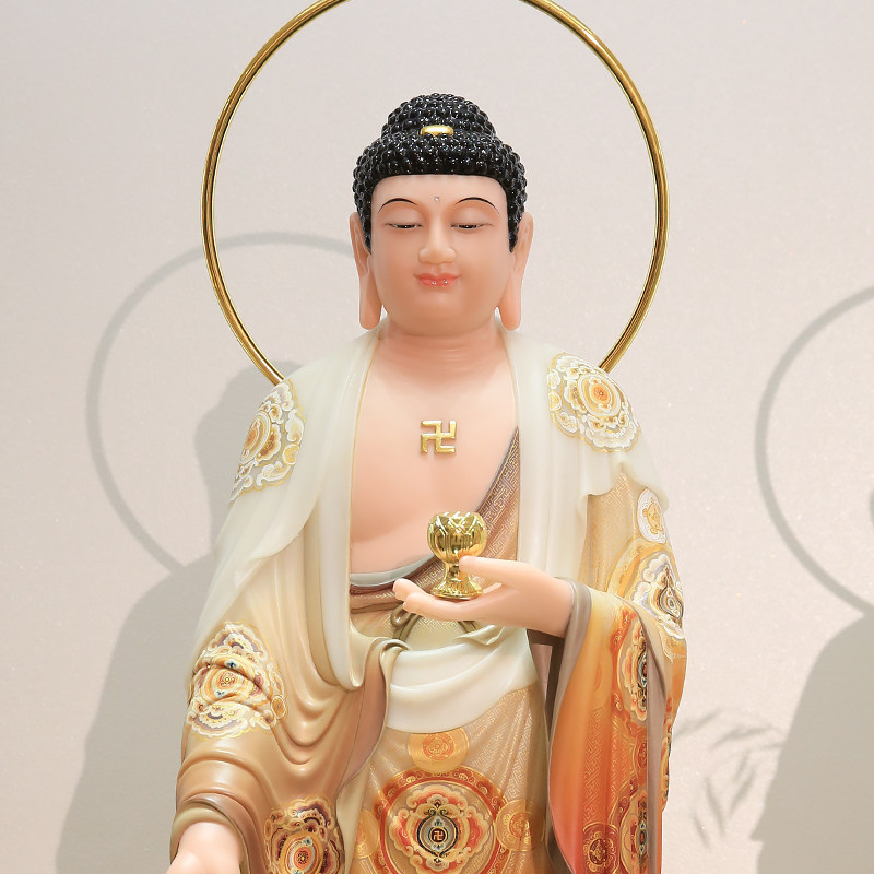 汉白玉彩绘西方三圣神像家用阿弥陀佛佛像观音菩萨大势至站立摆件 48