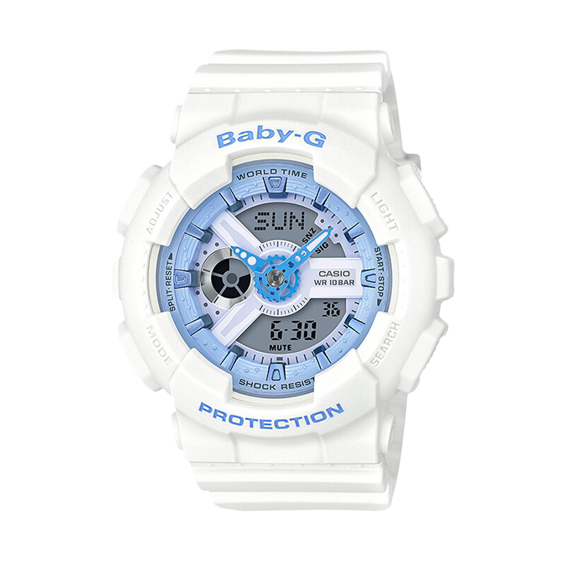 卡西歐（CASIO）【618大促】女手表BABY-G白晝黑色小魔女可愛(ài)女生潮流運(yùn)動(dòng)電子表 BA-110XBE-7青春白藍(lán)-全國(guó)聯(lián)保