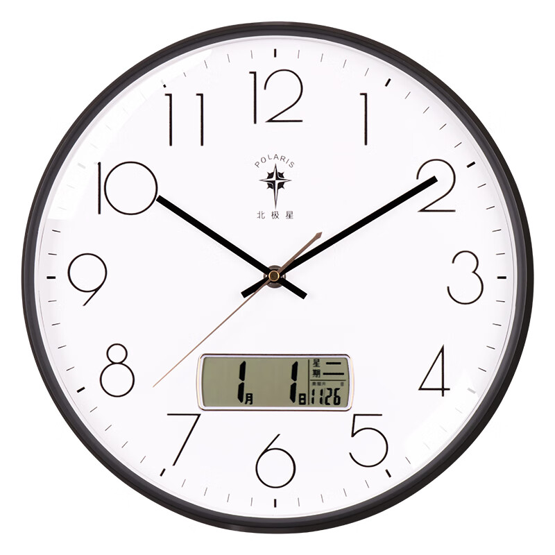 北极星（POLARIS）挂钟客厅餐厅家用时尚简约钟表自动对时电波钟 日历款