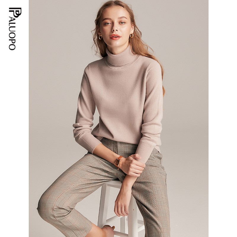 帕罗（PALUOPO）山羊绒衫女高领基础多色纯色100%山羊绒保暖内穿毛衣针织衣 驼灰 L 165/105