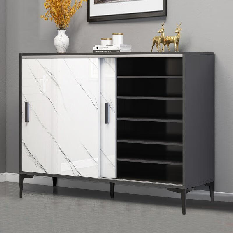 鞋柜子简约现代多层木质鞋架门厅柜多功能储物 六层深灰 白纹理120102