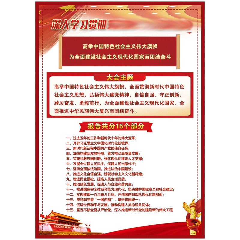 党建文化宣传画挂图海报学习贯彻报告内容主题展板宣传栏墙贴纸odj58 