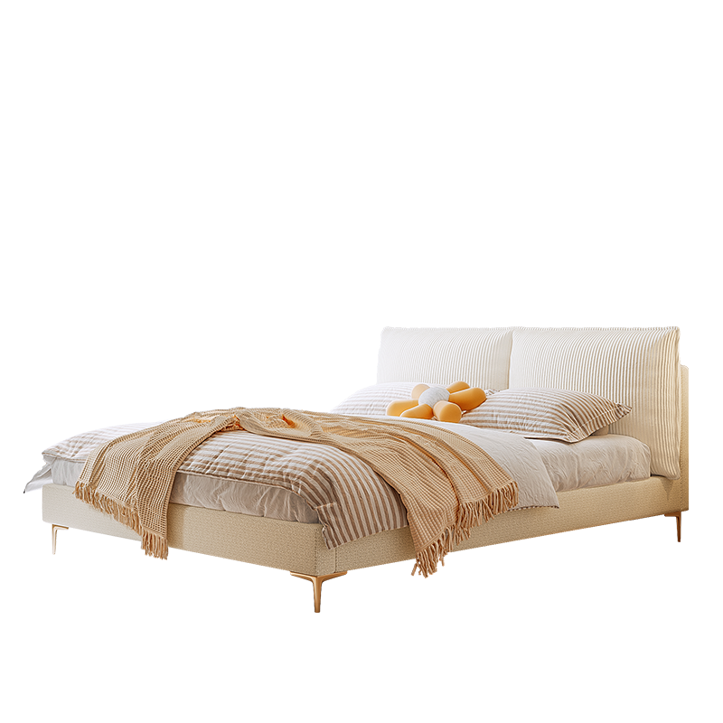 吉与 床 北欧奶油风灯芯绒布艺床主卧轻奢婚床1.8米1.5M现代简约科技布床 灯芯绒/标准版排骨架床 1500mm*2000mm  组装式架子床
