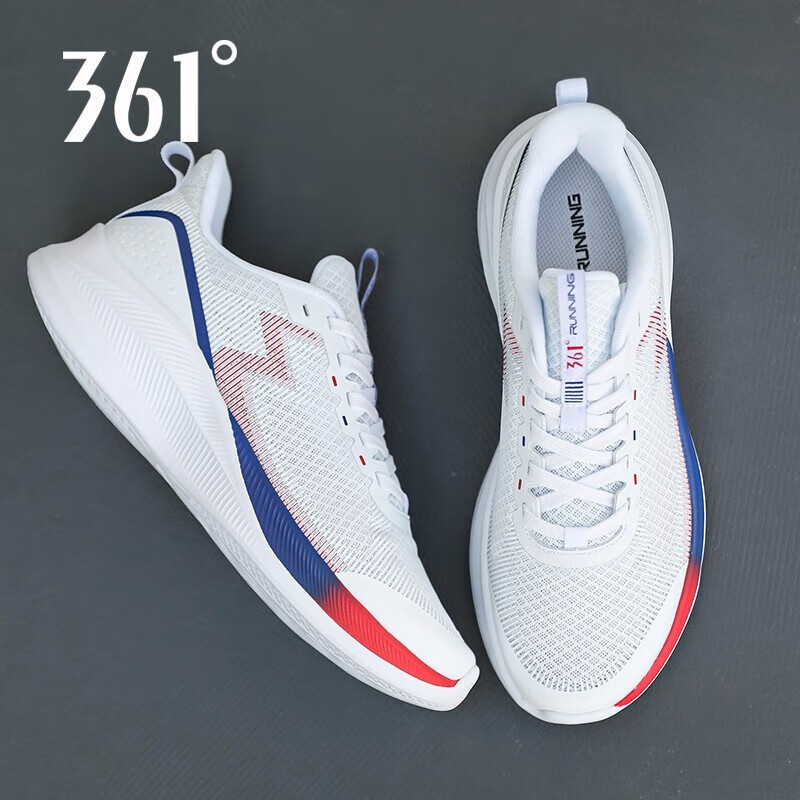 男飞燃透气跑步鞋2024春季慢跑鞋耐磨休闲户外旅游鞋 361度白/星球蓝