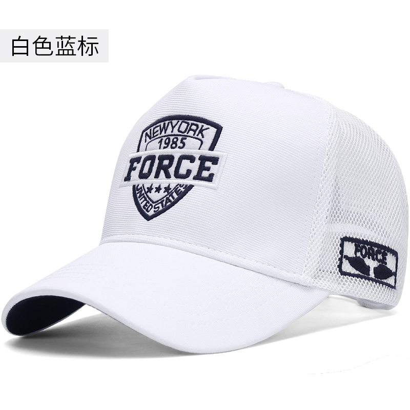 Rogosky 專柜潮牌帽子透氣涂鴉大頭圍棒球帽通用春季遮陽防曬加長加寬帽檐鴨舌帽輕奢原創(chuàng) 【高頂力量氨綸后網(wǎng)款】白色藍標(biāo) XL特大碼（60-66cm）