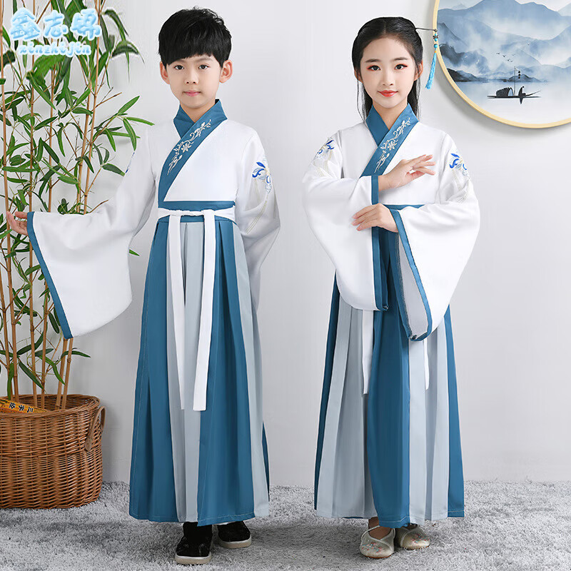 鑫志锦 儿童古装汉服春秋季表演服国学服朗诵合唱男女书童中国风小学生幼儿园唐装元旦六一演出服YX-TZ-05如意款拼裙大袖130属于什么档次？