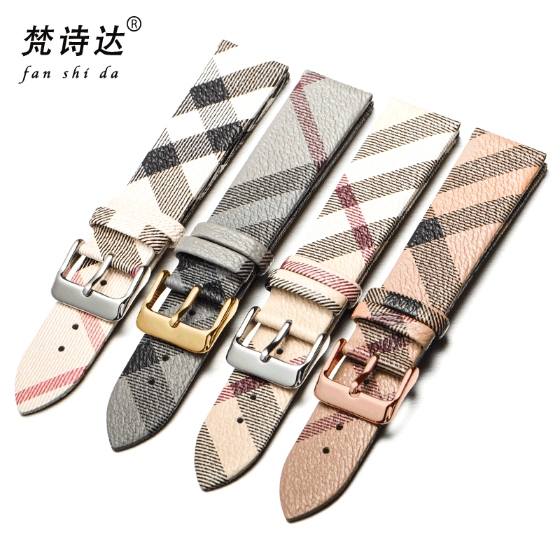 适用于巴宝莉手表表带 博柏利bu1938 9112 9226牛皮真皮表带男女 米