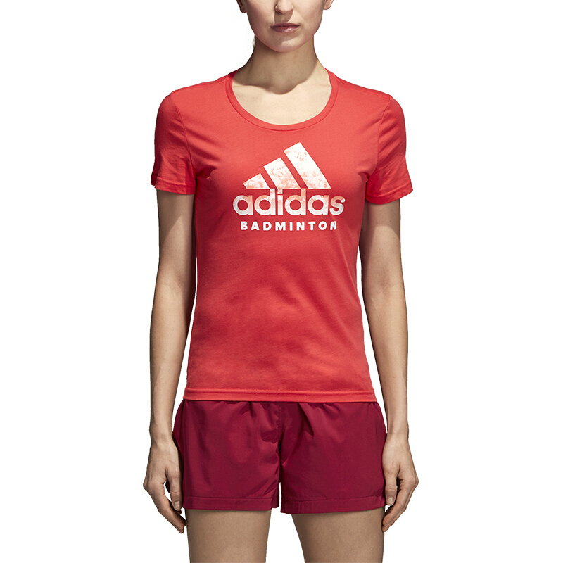 阿迪达斯 adidas GRAPHIC 女子运动服 短袖T恤 羽毛球服 红色 CV4340 XL码