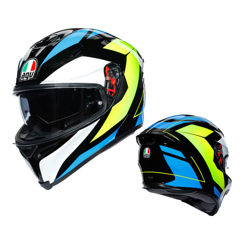 AGV頭盔K5CORE雙鏡片廣角全盔賽車跑盔BLACK/CYAN/YELLOW FLUO XL