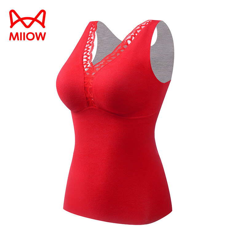 百亿补贴：猫人女士德绒保暖背心女免穿文胸加绒加厚秋冬打底保暖内衣 大红 M (适合体重90-105斤)