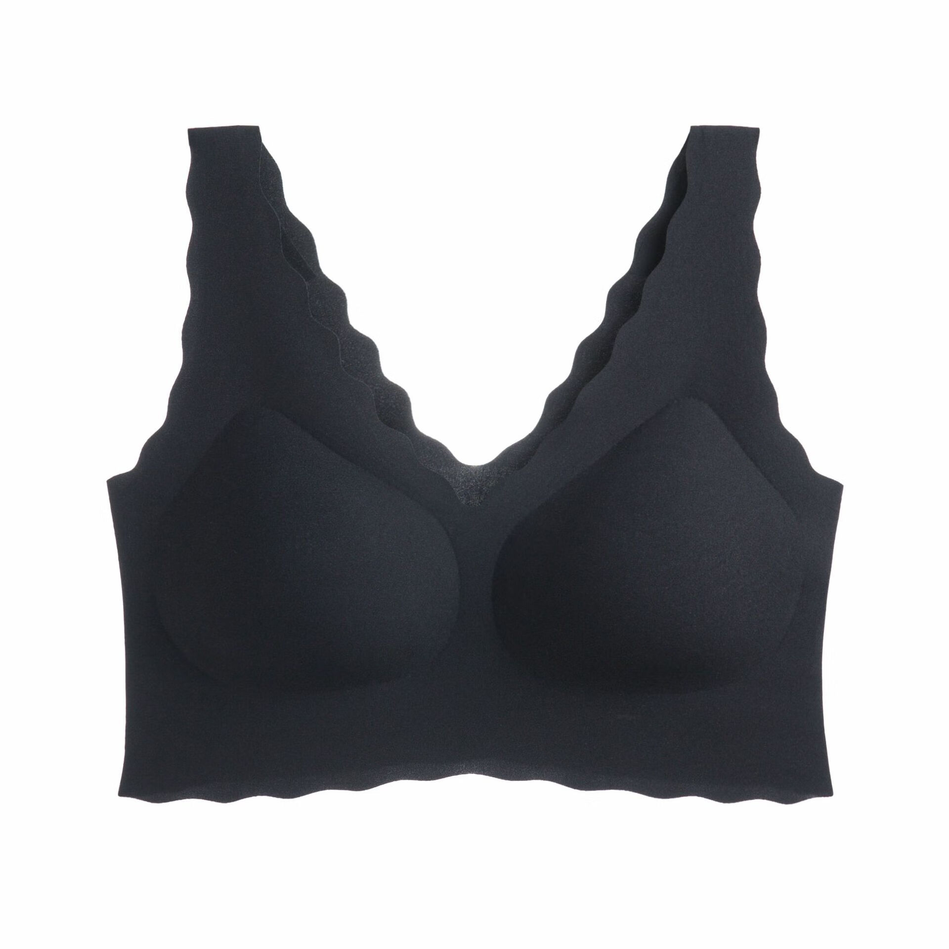 戏狐(xihu)无尺码深v小浪花背心式内衣女一片式无钢圈文胸孕妇 黑色