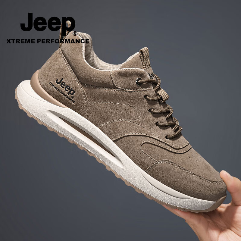 Jeep吉普防泼水登山鞋男秋冬新款户外防滑徒步运动鞋软底轻便休闲鞋男 卡其 【标准皮鞋码】 40