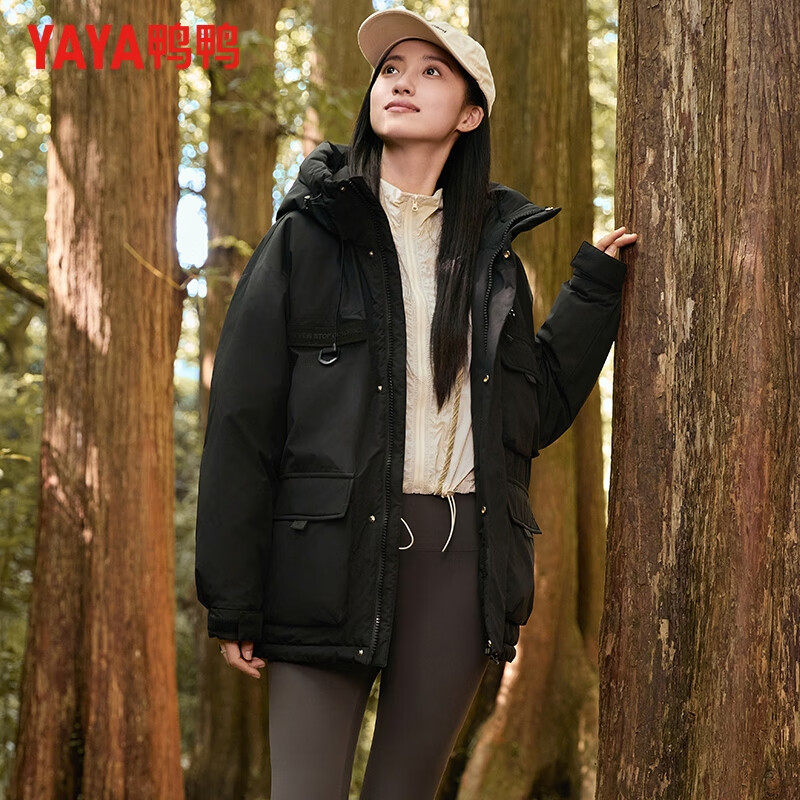 鸭鸭（YAYA）羽绒服男女同款短款连帽厚款600高蓬松情侣保暖冬季新款百搭外套 黑色 3XL 190 (建议140-160斤)