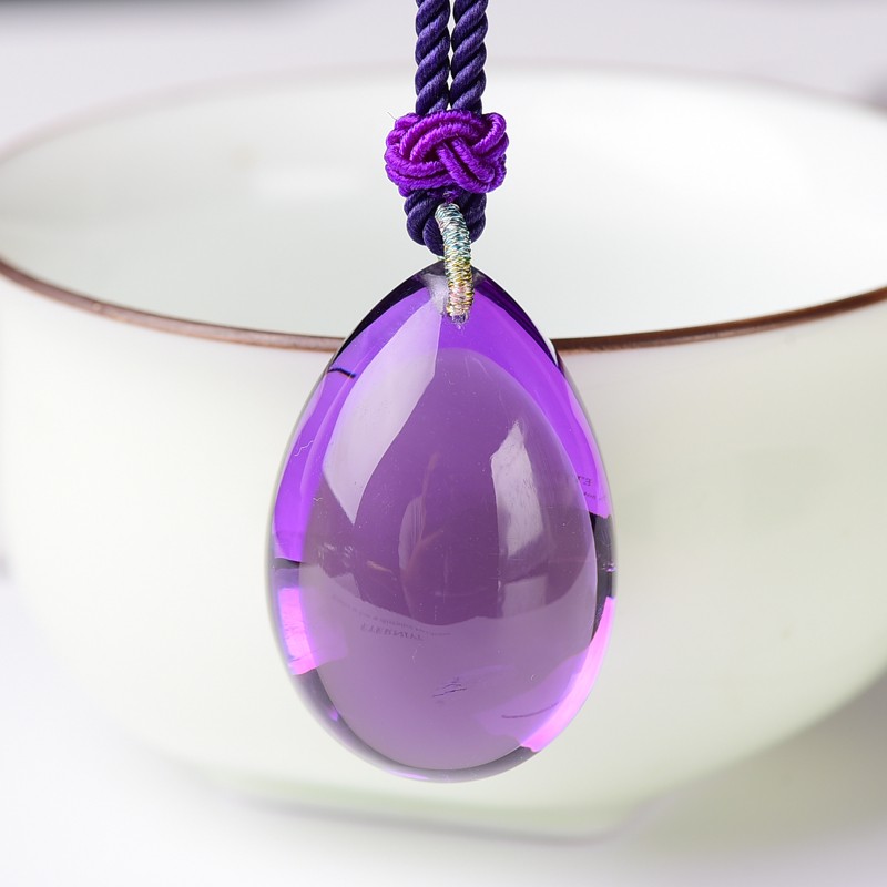 天然水晶 紫水晶水滴吊坠 全净体乌拉圭紫水晶 深紫色高档女款毛衣链