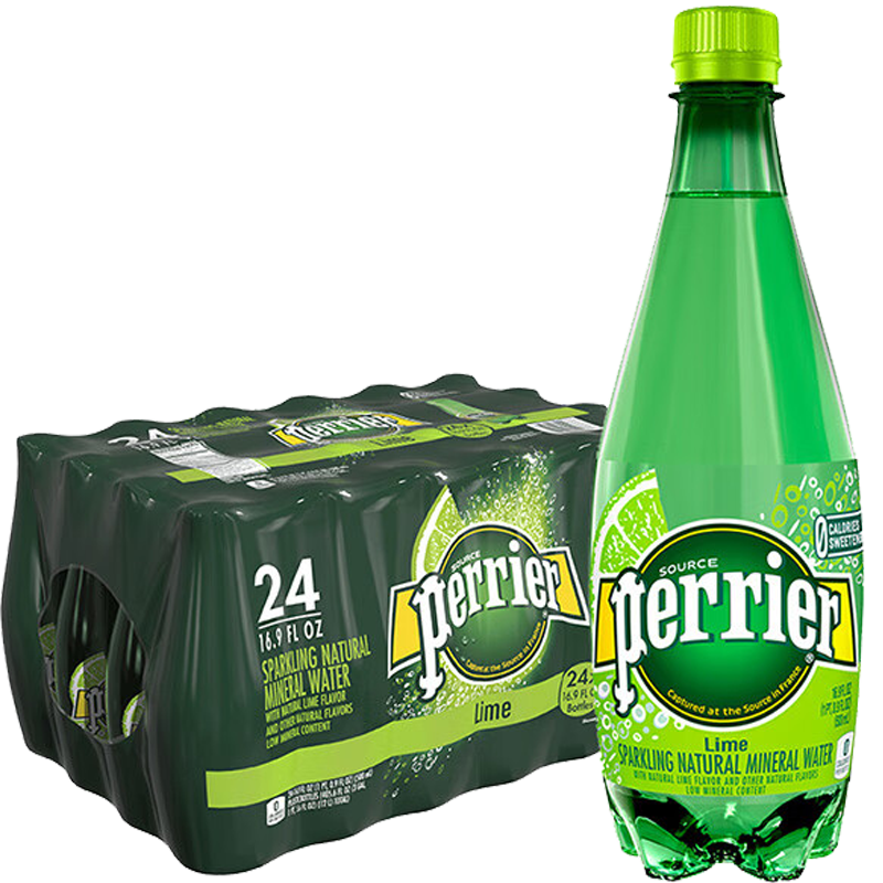 巴黎水（Perrier）法国原装进口 青柠味气泡水矿泉水 500ml*24瓶
