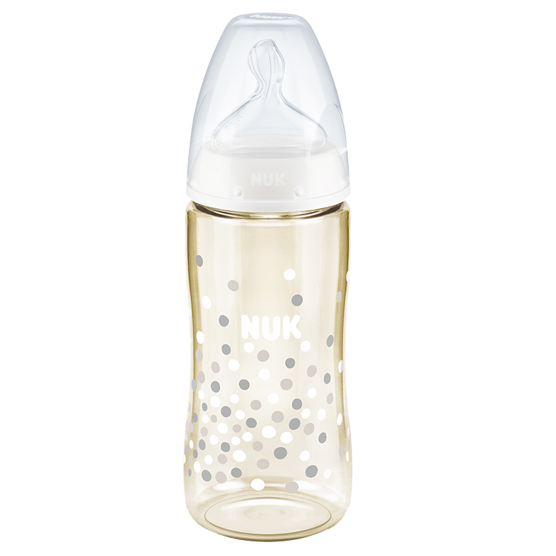 NUK宽口径PPSU彩色新生儿奶瓶婴儿配防胀气自然实感奶嘴(6-18个月硅胶中圆孔)圆点款300ml