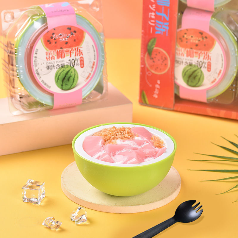 卡其诺网红椰子冻 整碗黄金椰粒低卡代餐果冻布丁榴莲/西瓜/蓝莓味