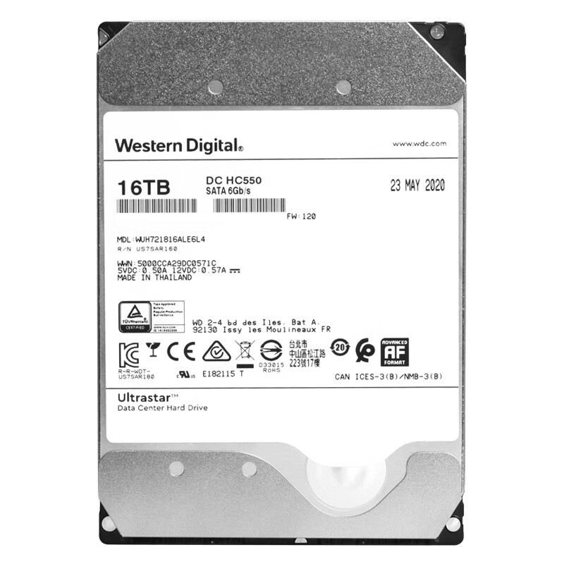 Western Digital 西部数据 Ultrastar DC系列 16TB 3.5英寸 企业级硬盘 (7200rpm、CMR) WUH721816ALE6L4