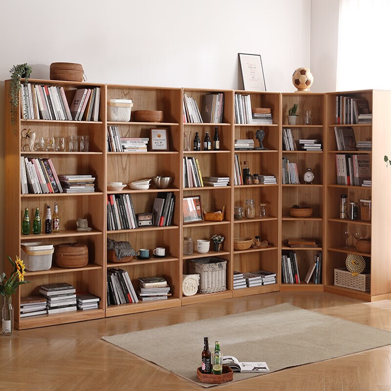 素杉实木书架落地书柜整面墙格子柜组合柜置物柜展示柜  0.8米原木色