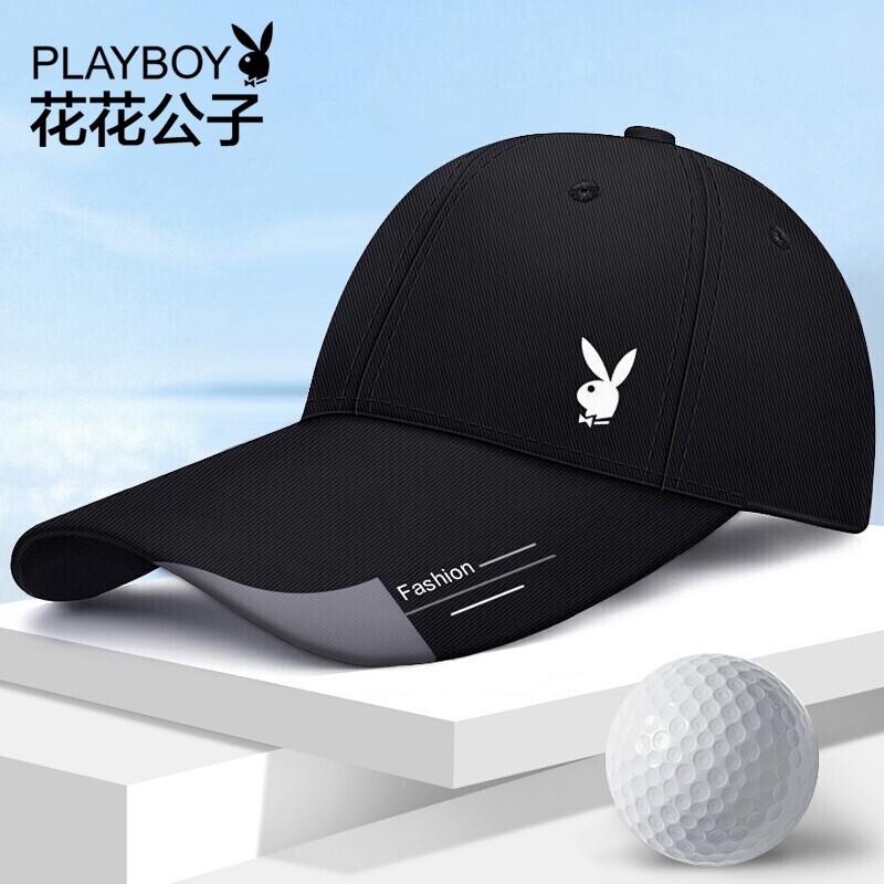 花花公子（PLAYBOY）帽子男士棒球帽春夏时尚鸭舌帽女遮阳防晒帽情侣潮流帽 101-9B【加长帽檐】黑色