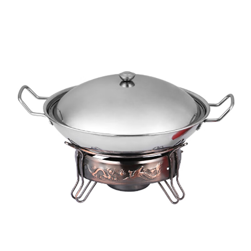 卡质KAZHI 加厚不锈钢小火锅 8英寸铜色底座 22CM锅 便携液体酒精炉固体干锅炉饭店家用锅仔