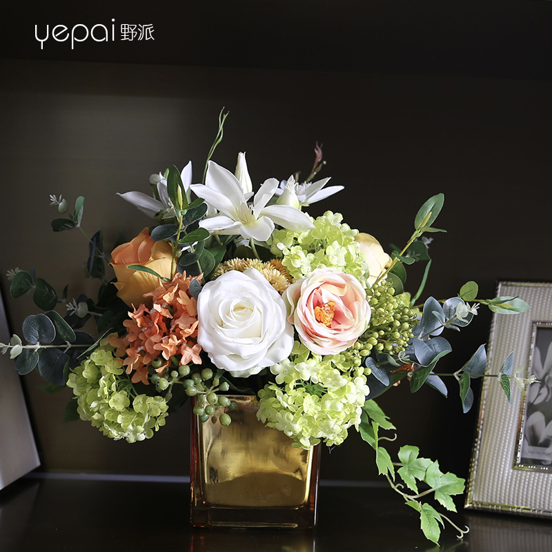 野派自然風(fēng)混搭花藝仿真花假花酒店客廳茶幾擺件電視柜裝飾品柜臺擺設(shè) 自然風(fēng)花藝套裝