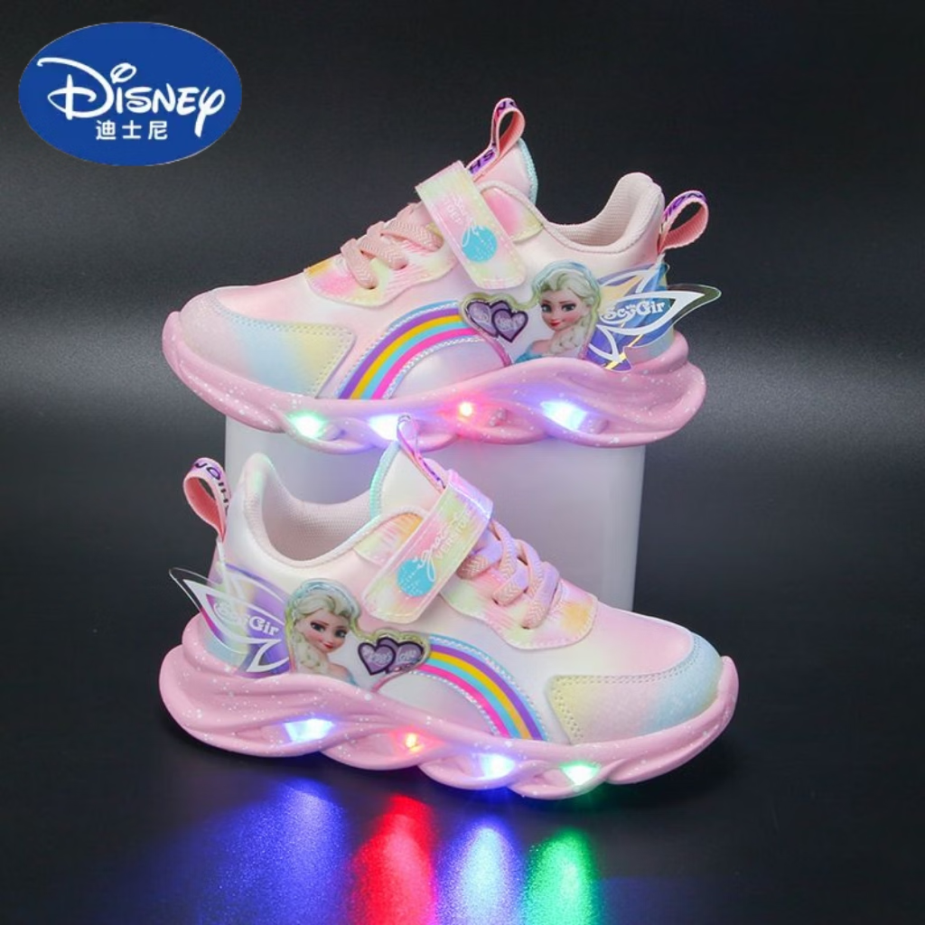 迪士尼（DISNEY）童鞋    女童新款亮灯公主鞋冰雪奇缘艾莎鞋小女孩运动鞋 93皮面有灯粉色 37码内长22.5