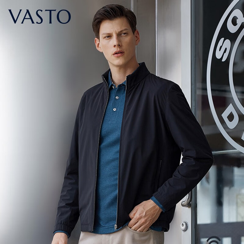 vasto华斯度双面可穿弹力时尚外套男士立领修身短款夹克秋冬男装 黑色