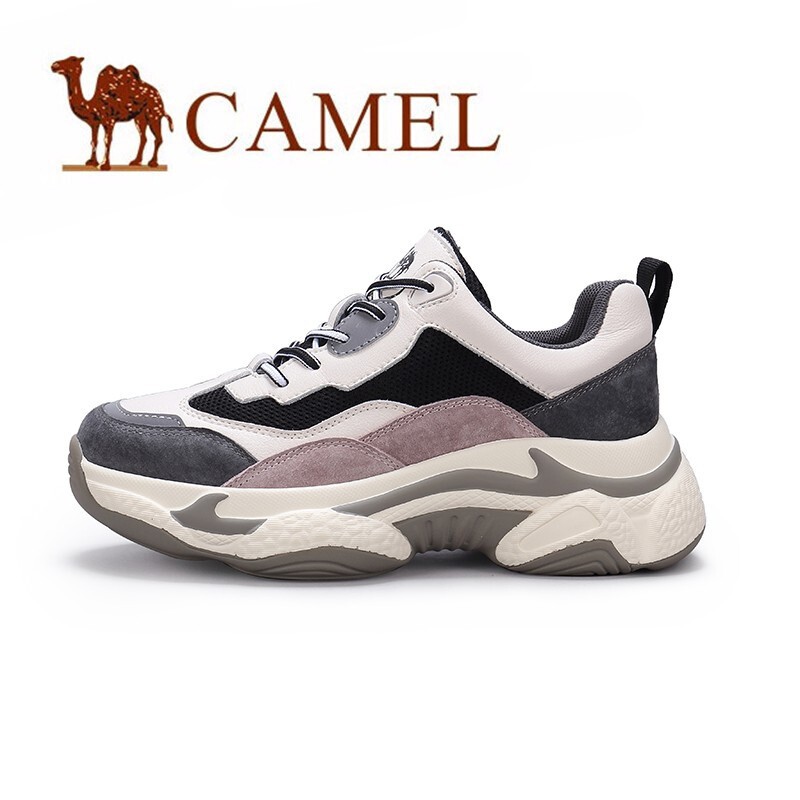 骆驼 (CAMEL) 新款百搭休闲鞋舒适运动老爹鞋女 A93525690,灰/粉 39