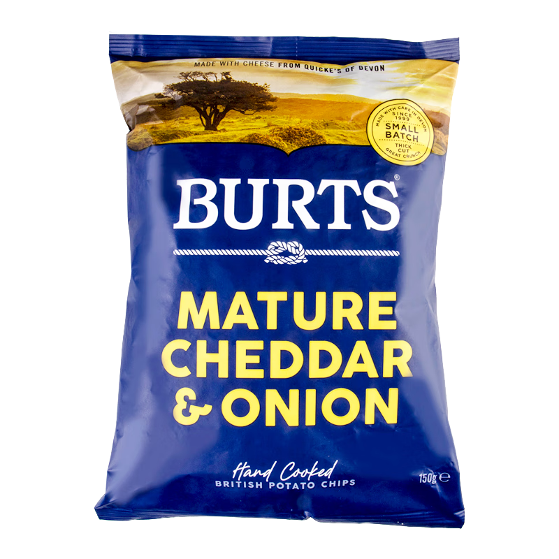 BURTS 啵尔滋 英国进口 啵尔滋（BURTS）干酪洋葱味手工制薯片 150克/袋 网红办公室休闲零食