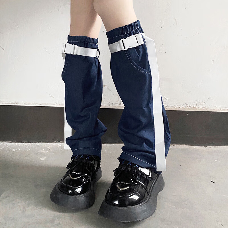 花芯珠堆堆袜套腿套辣妹牛仔裤蓝色复古高街中筒袜子女阔腿堆堆小腿袜