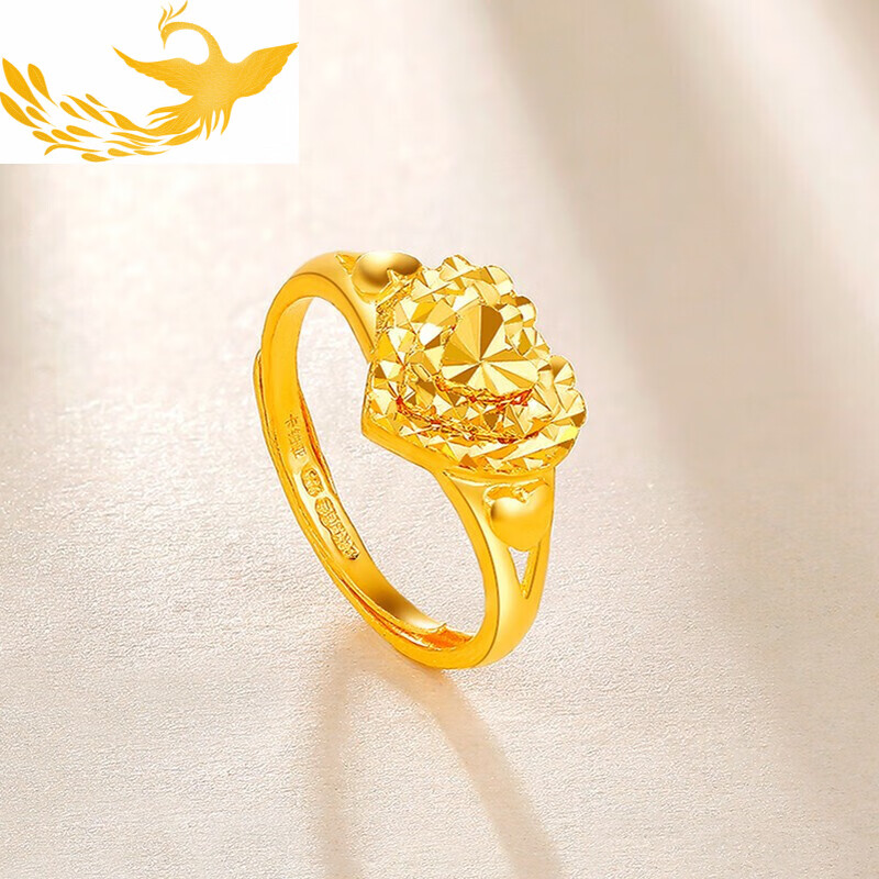 宁夫人老凤凰黄金戒指女999足金心形戒指爱心女戒送女友送老 约5.08克