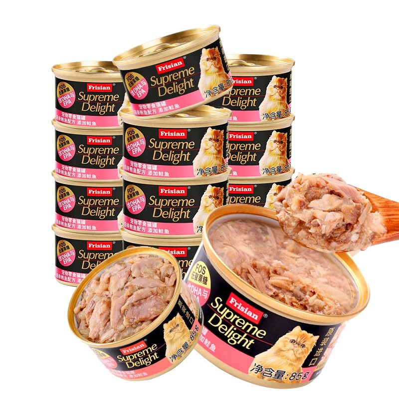 富力鲜（Frisian）泰国进口 猫罐头85g*12罐白身鲔鱼+鲑鱼罐头成猫宠物猫粮零食湿粮