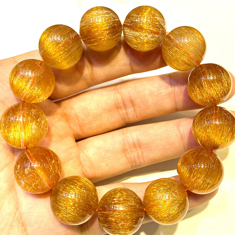 金石通 巴西矿天然铜发晶手链女红铜发晶铜顺发手串男金钛晶猫眼金顺发晶 一物一图老矿铜顺发珠径约17毫米编号9680 配独