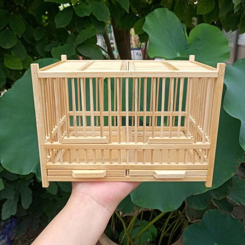 oein蝈蝈笼子纯手工制作纯竹子编制蛐蛐笼双格竹笼文玩鸣虫笼带抽屉