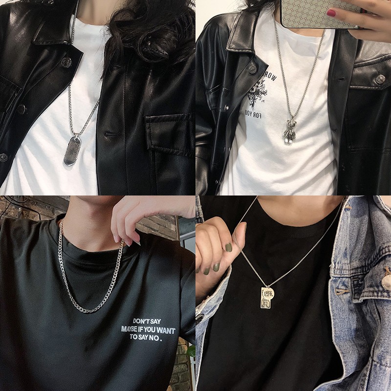 EKUSTYEE 简约男潮长款嘻哈项链百搭情侣毛衣链子蹦迪配饰钛钢吊坠女 机器人-四肢可动-链条钛钢不掉色