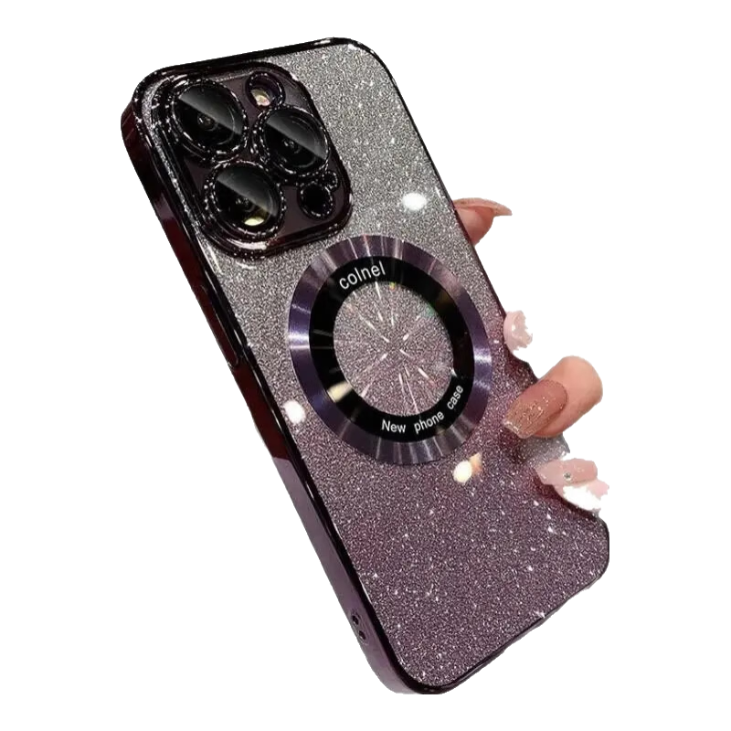 虎克船长 闪粉磁吸充电适用iPhone14手机壳苹果13promax镜头全包苹果15超薄防摔透明直边16pro女款高级感 【石墨黑】渐变闪粉*磁吸充电*自带镜头膜 iPhone 13