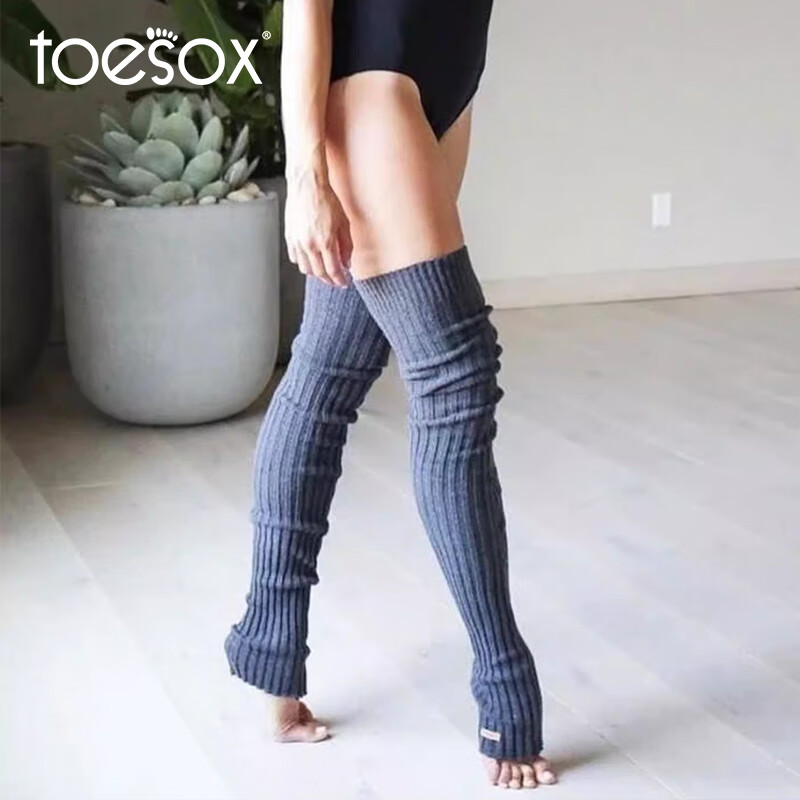 toesox护膝袜专业防滑小腿普拉提长筒瑜伽腿套袜 toesox Knee High系列 深灰色 均码（53~55cm）