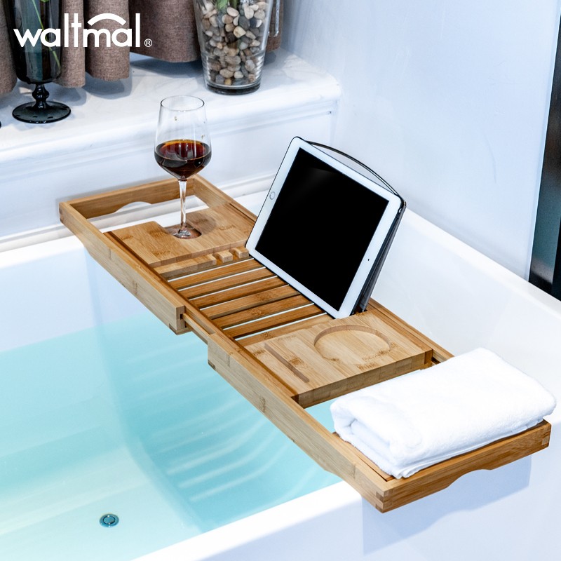 沃特玛 浴缸置物架竹制 可伸缩支架置物板 置物架