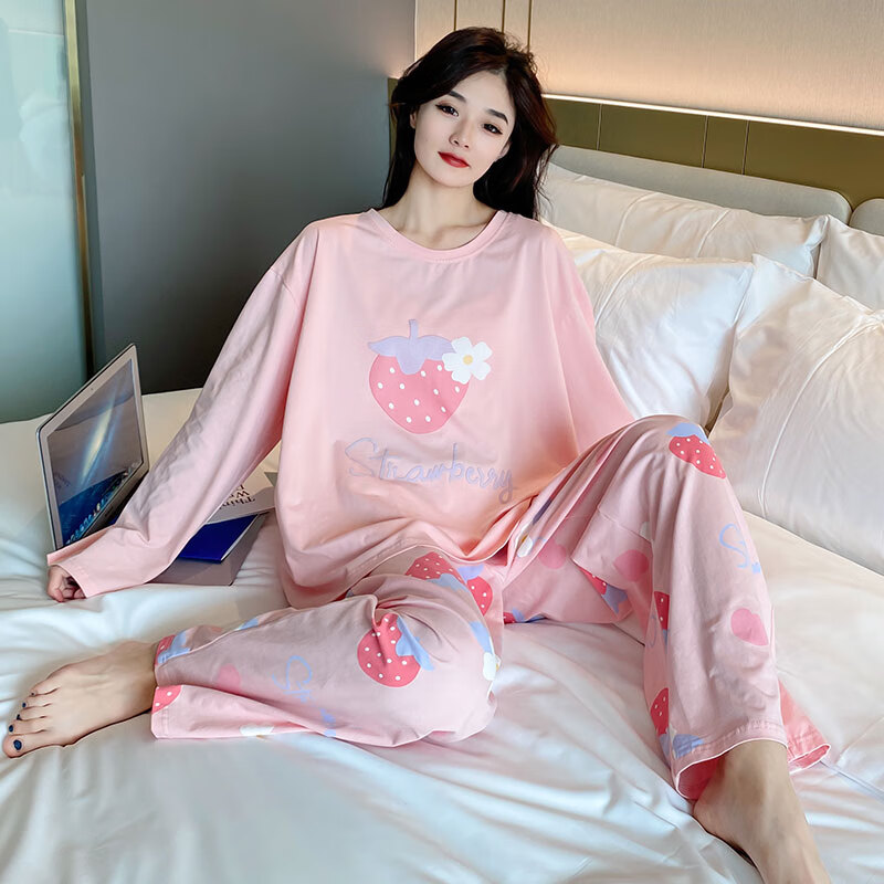 胖女孩200斤宽松加肥加大家居服两件套可外穿 粉草莓 5xl(110-180斤)