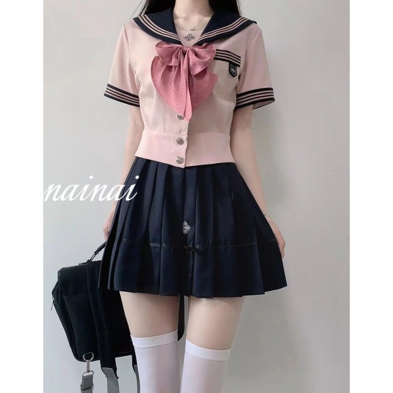 joytsie日系萌妹子校园jk百褶裙学院风韩系制服撞色套装裙夏季新款海